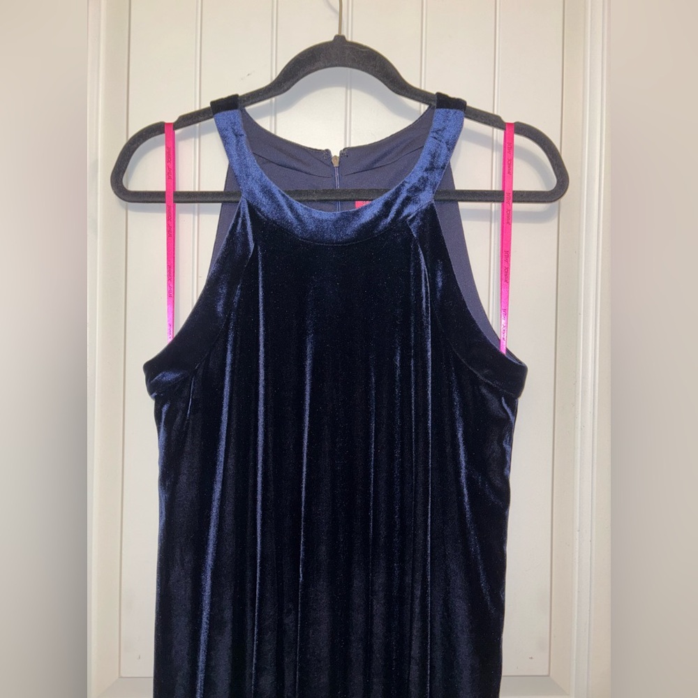 Betsey Johnson Blue Velvet Halter Swing Dress Size 10 - Picture 3 of 10
